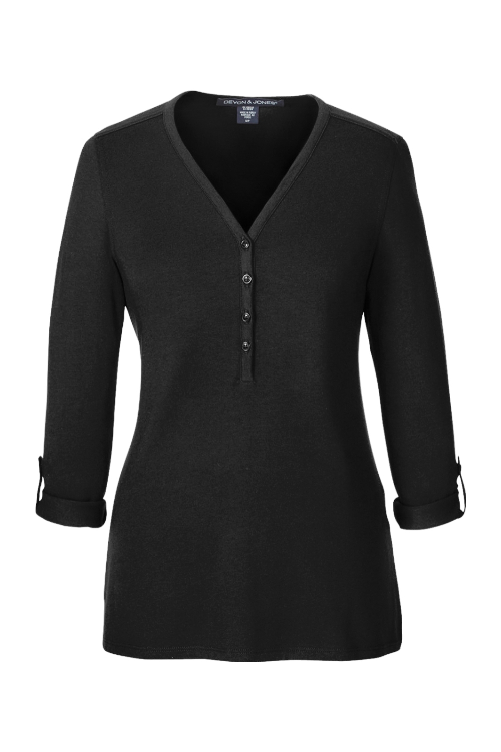 Devon & Jones Ladies' Perfect Fit™ Y-Placket Convertible Sleeve Knit Top