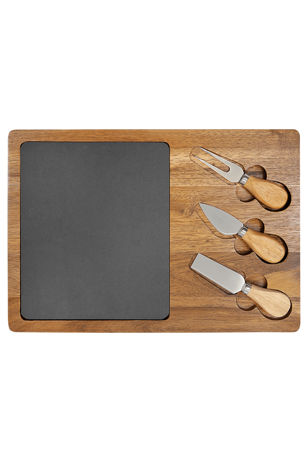 Acacia Wood/Slate Rectangle Cheese Set with Three Tools